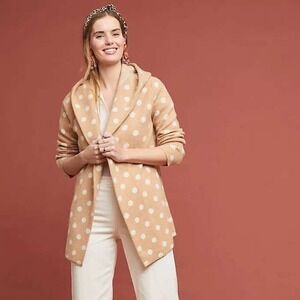 Anthropologie Field Flower‎ Dottie Sweater Coat Hooded Wool Polka Dot Large P